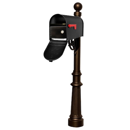 Qualarc Post system w/E1 Economy mailbox, fluted base, ball finial LPST-E1-LKIT-804-BRZ